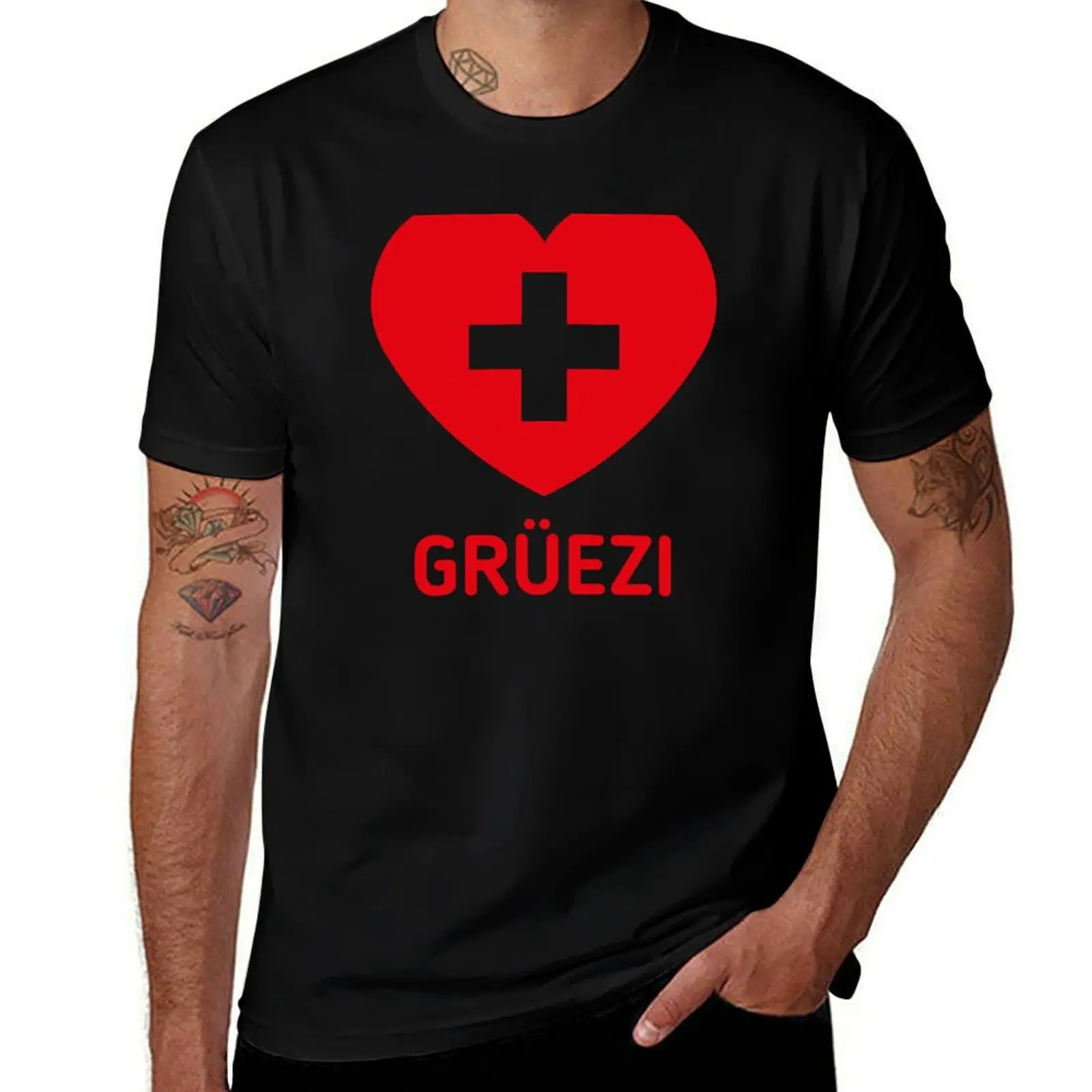 

Grüezi (Switzerland / Heart / Swiss Flag / 1C) T-Shirt plus size tops sports fans t shirts men