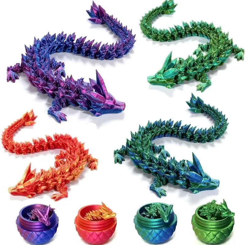 3D Printing Crystal Dragon,Chinese Dragon Egg,Full Joint Movable,Luminous Decorations,Home Decoration Collection Creative Toys