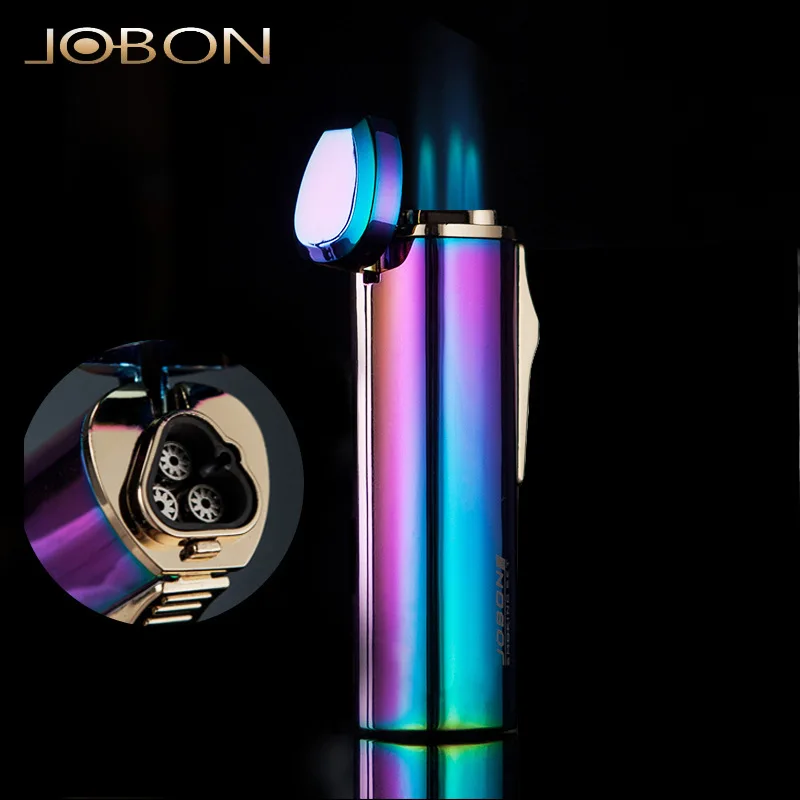 JOBON Windproof Butane Gas Lighter Metal Turbo Jet Igniter Barbecue Spray Gun Three-hole Straight Fire Blue Flame Cigar Lighter