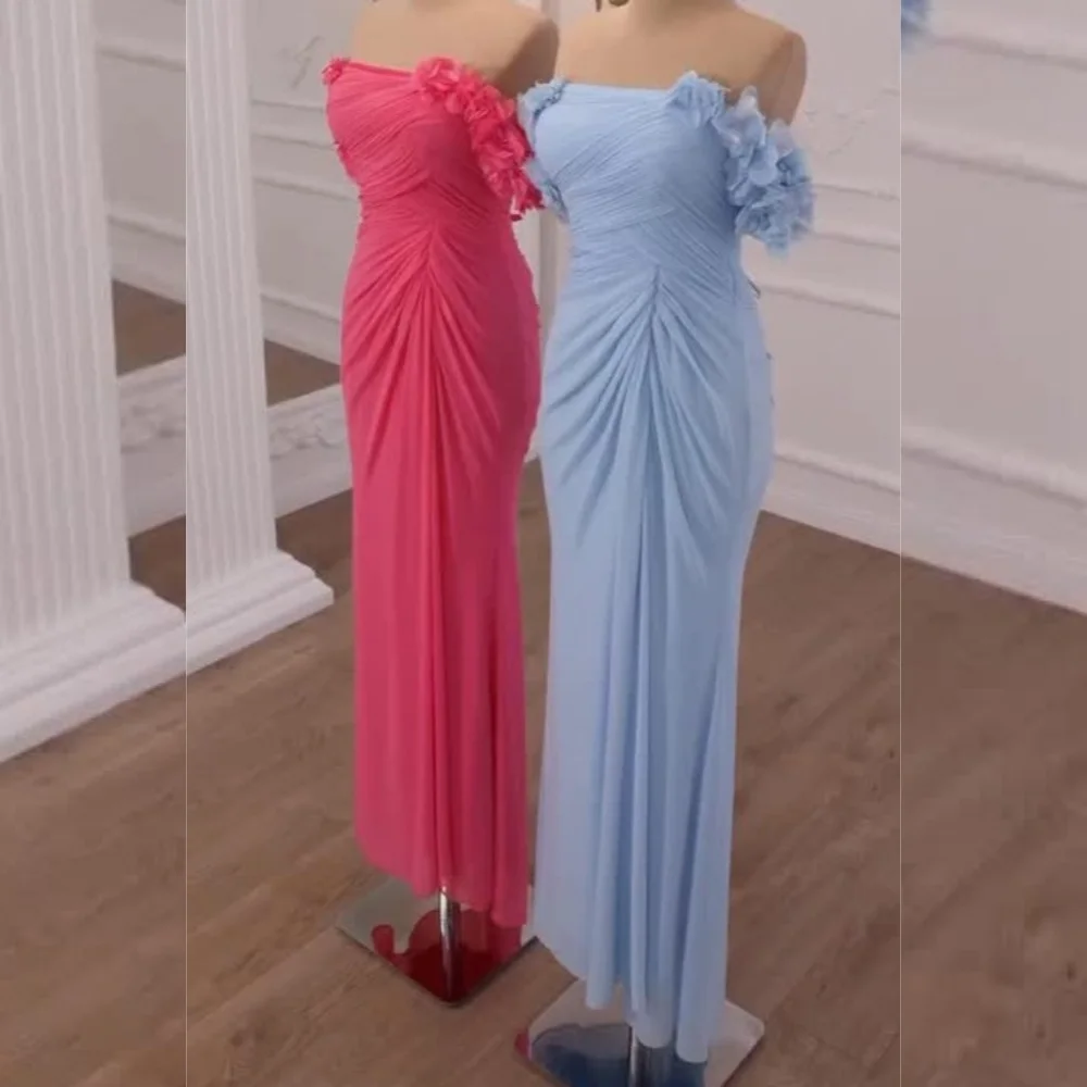 

Customized Fashion Chiffon Flower Pleat Straight Strapless Long Dresses Bespoke Occasion High Quality