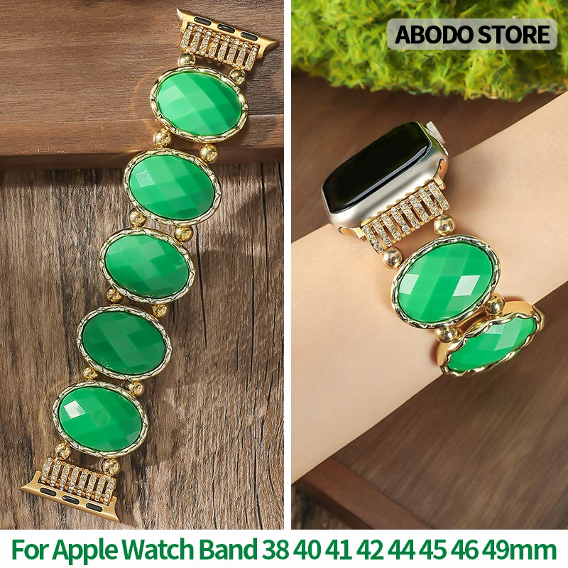 Pulseira de Metal com Pedras Preciosas Grandes de Luxo para Apple Watch 40mm 44 41 45 42 46, Pulseira de Joias Feminina para Iwatch 11 10 9 8 7 6 Ultra 2