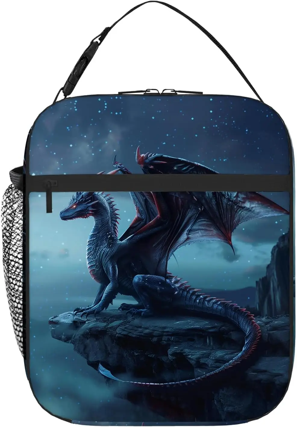 

Dragon Lunch Box for Kids Boys, Cool Blue Dragon Standing on the Cliff Edge Lunch Bag for Women Men, Portable Reusable I