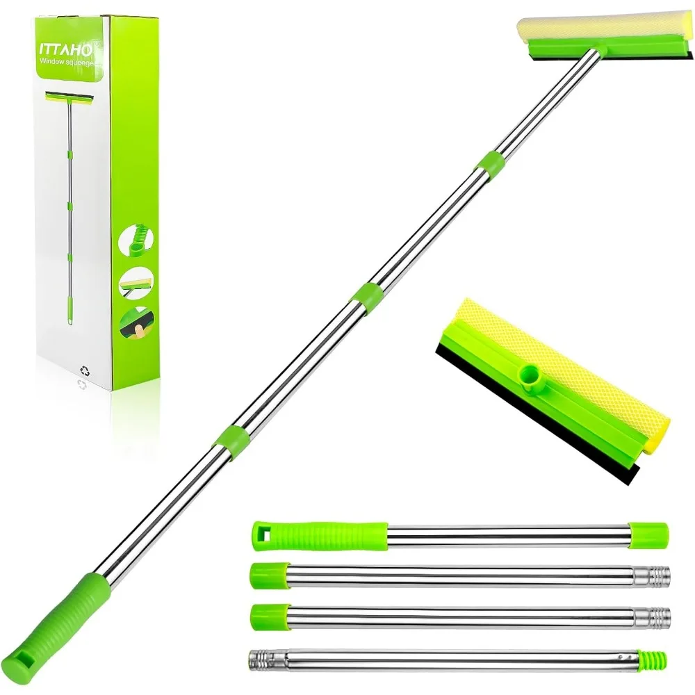 

2 in 1 Window Squeegee with 58 Inch Extendable Handle for Shower Windshield Mirror Glass