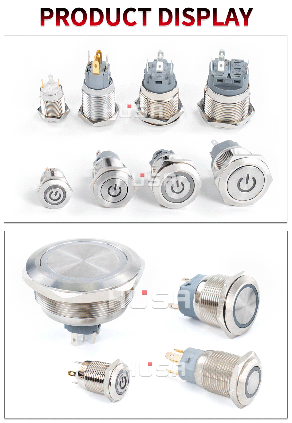 16 19 22mm With Wire Waterproof Metal Push Button Switch LED Ring/Power Light Momentary Latching 5/12/24/220V Silver1NO1NC