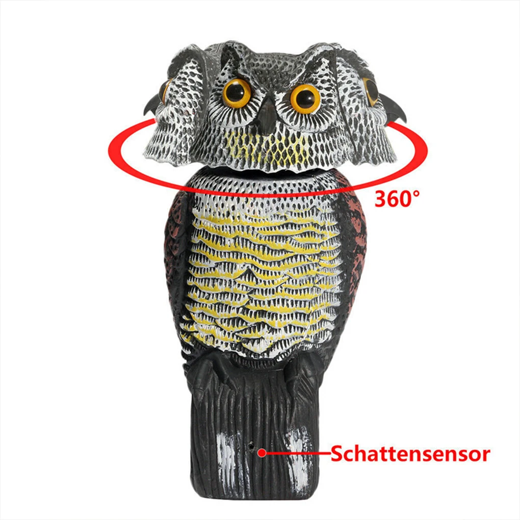 Owl Decoy Frightening Fake Owl Scare Bird Control Devices with Rotating Head for Outdoor Garden Yard Realistic Bird Repellent