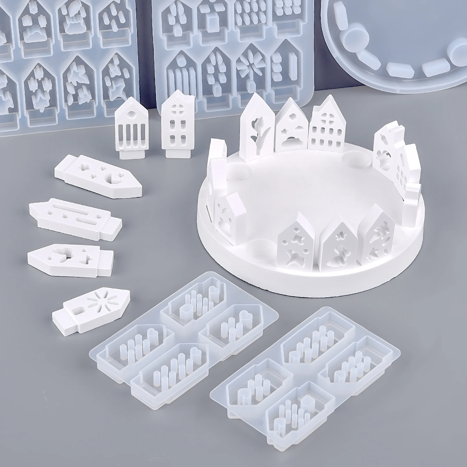 Hollow House Rabbit Candle Holder Silicone Mold DIY Castle Ornaments Gypsum Cement Resin Craft Making Mold Home Decoration Gift view 3