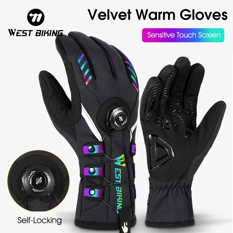 

WEST BIKING Winter Ski Gloves Automatic Lacing Motorcycle Riding Outdoor Sports Bike Gloves Warm Touch Screen Waterproof Mittens