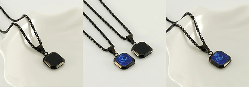Mode Anhänger Für Männer Edelstahl Schmuck Vintage Platz Intarsien Stein Anhänger Halskette Punk Stil Männer Geschenk – Detail 12