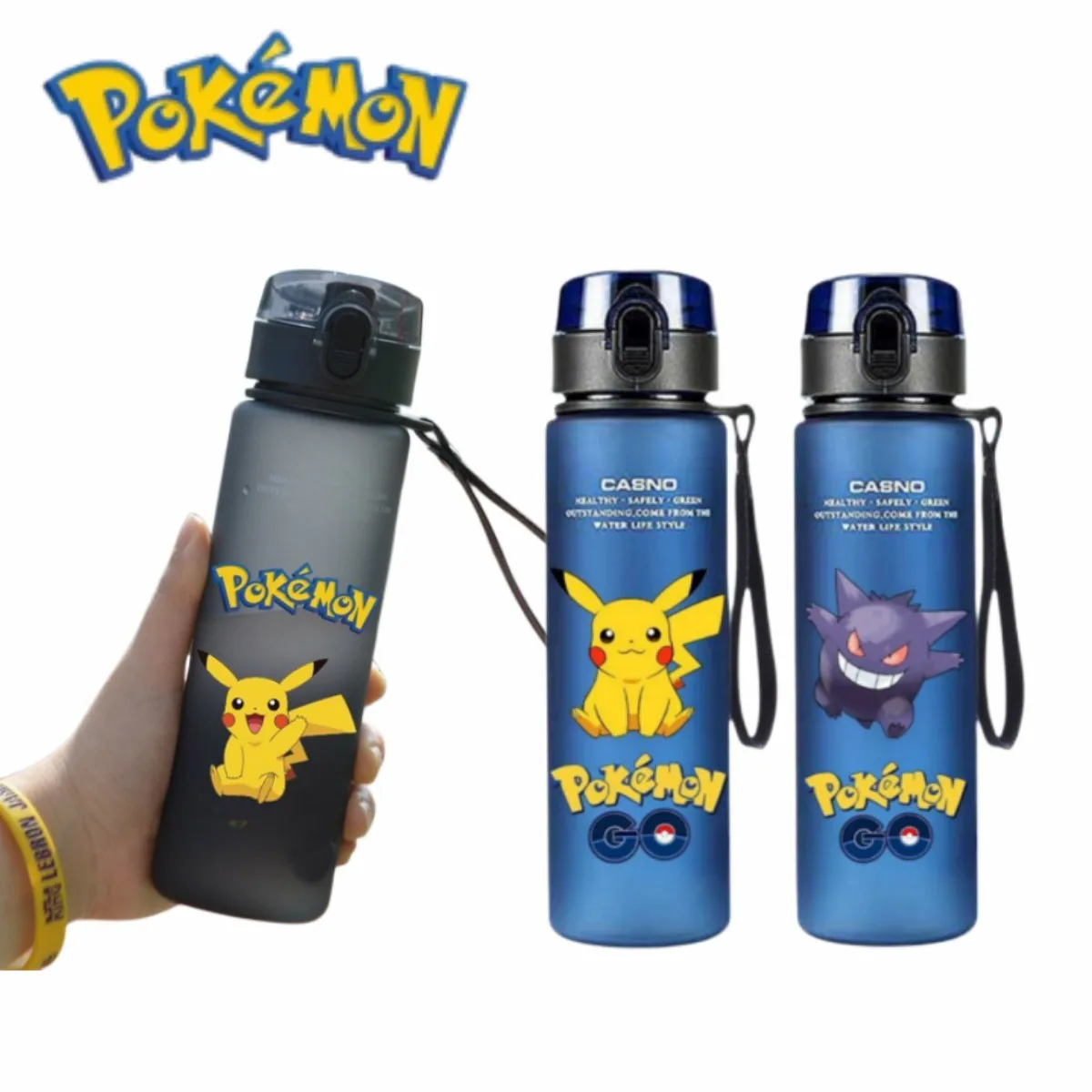 560ML Pokemon Anime Water Bottle Pikachu kawaii kids Portable Plastic Water Glass Pokemon Adult High Capacity Sports Water Cup