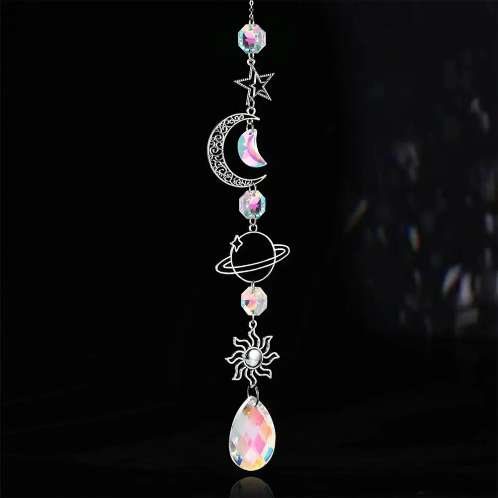 Chime Silver Wind Chime Suncatcher Star Moon Sun Hanging Ornament Light Catcher Prism Decoration for Window Patio Kids Room Star