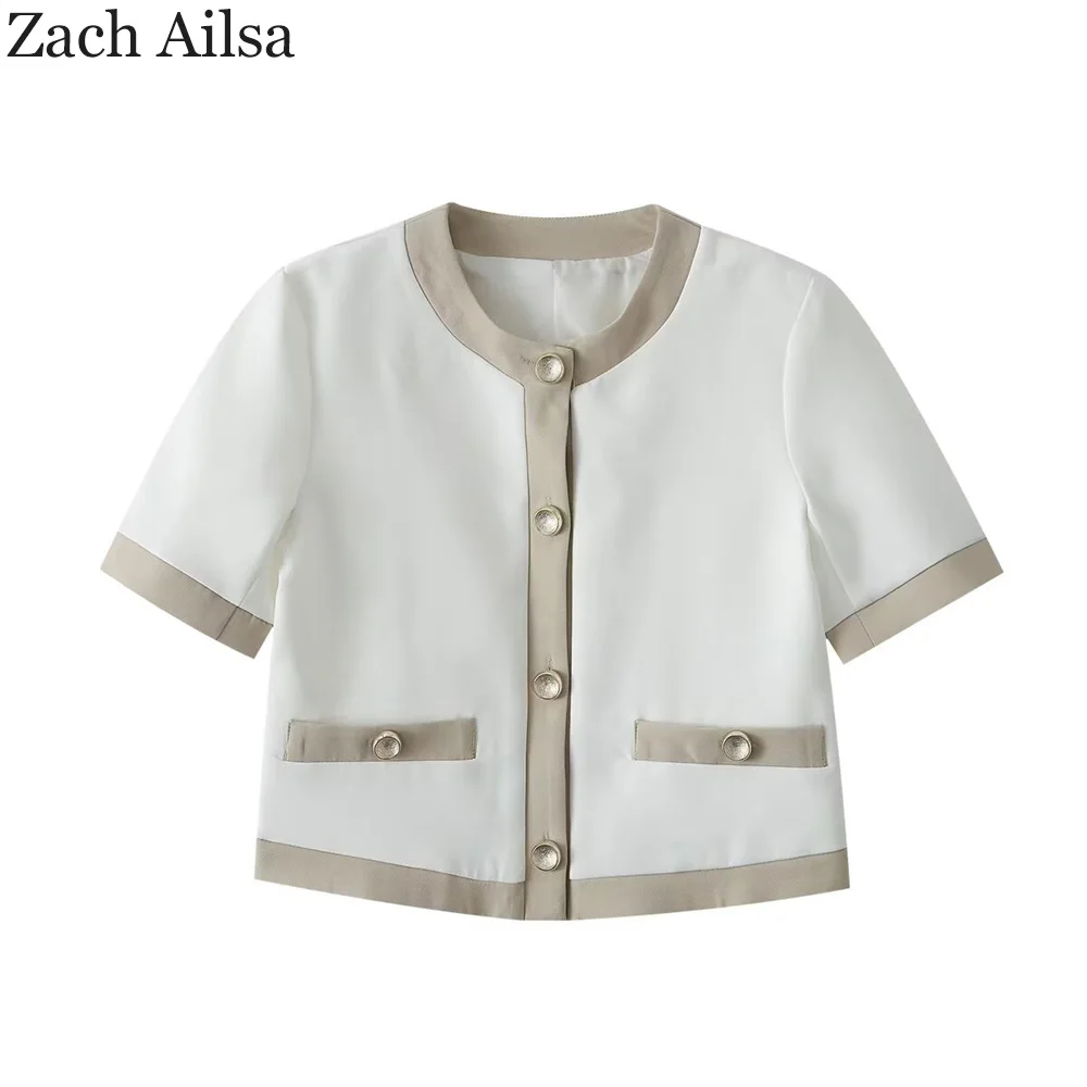 

Autumn new women's spliced short sleeved commuting casual suit jacket