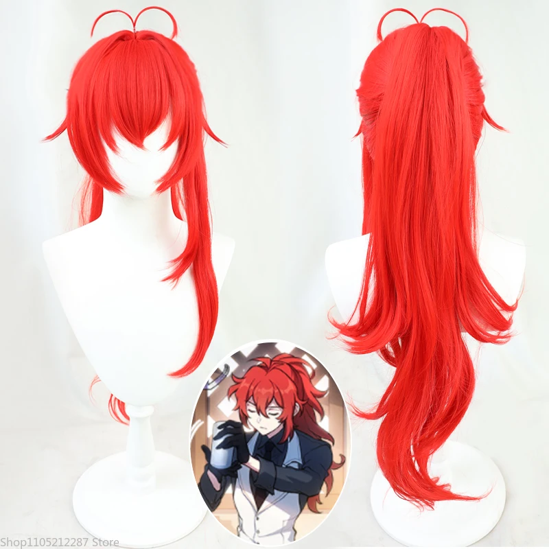 

Genshin Impact Fan Design Diluc Косплей Парик Конский хвост Аниме Игра Ролевая игра Костюм для вечеринки Опора Синтетические волосы Термостойкое волокно