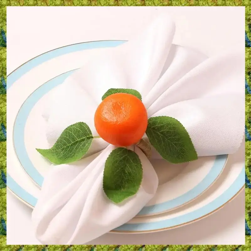 

UISN Orange Napkin Ring Bohemian Tangerine Napkin Buckles For Rustic Wedding Partydecor Fake Tangerine Rope Napkin Rings