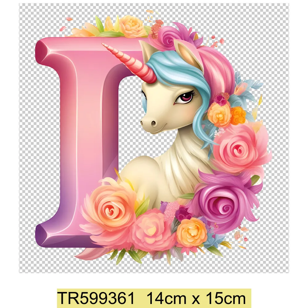 Cute Small Animal Unicorn Patch for Clothing Sticker for Children Girl Cute Unicorn Alphabet DIY Patches Shirt Heat Transfer