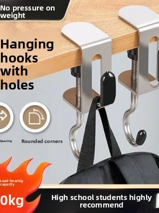 Adjustable Double Hook School Bag Rack Desk Side Detachable Hanging Bracket No Drilling Required L-Shaped Iron Storage Organizer