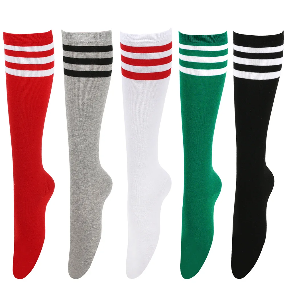 College Three Stripes Mid Tube Socks for Women Cotton Summer Spring Schoolgirl Knee Length Socks Performance Mid-Calf Socks