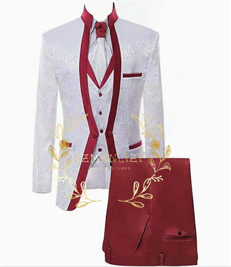 

Men Suits 2023 Slim Fit Stand Collar Mens Blazers Vest Pants 3 Piece Formal Party Tuxedos Wedding Groom Wear Costume Homme