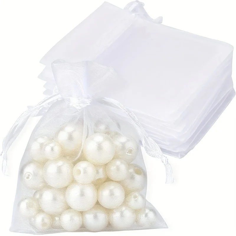 Bulk 50pcs Sheer Organza Gift Bags 7x9cm 9x12cm Small Drawstring Pouch for Jewelry Party Favors Transparent Packaging