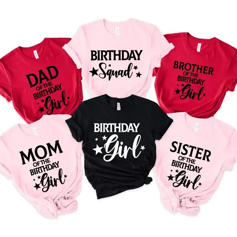 T-Shirt Matching Family Tops Dad Mom Brother Sister of Birthday Girls Birthday Squad Short Sleeve Tees Girls Birthday Party 2024