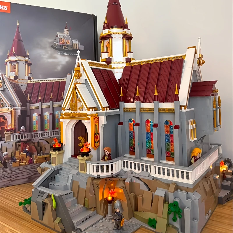Série medieval montada blocos de construção rei tesouro casa construção brinquedo modelos coleção ornamentos presentes aniversário
