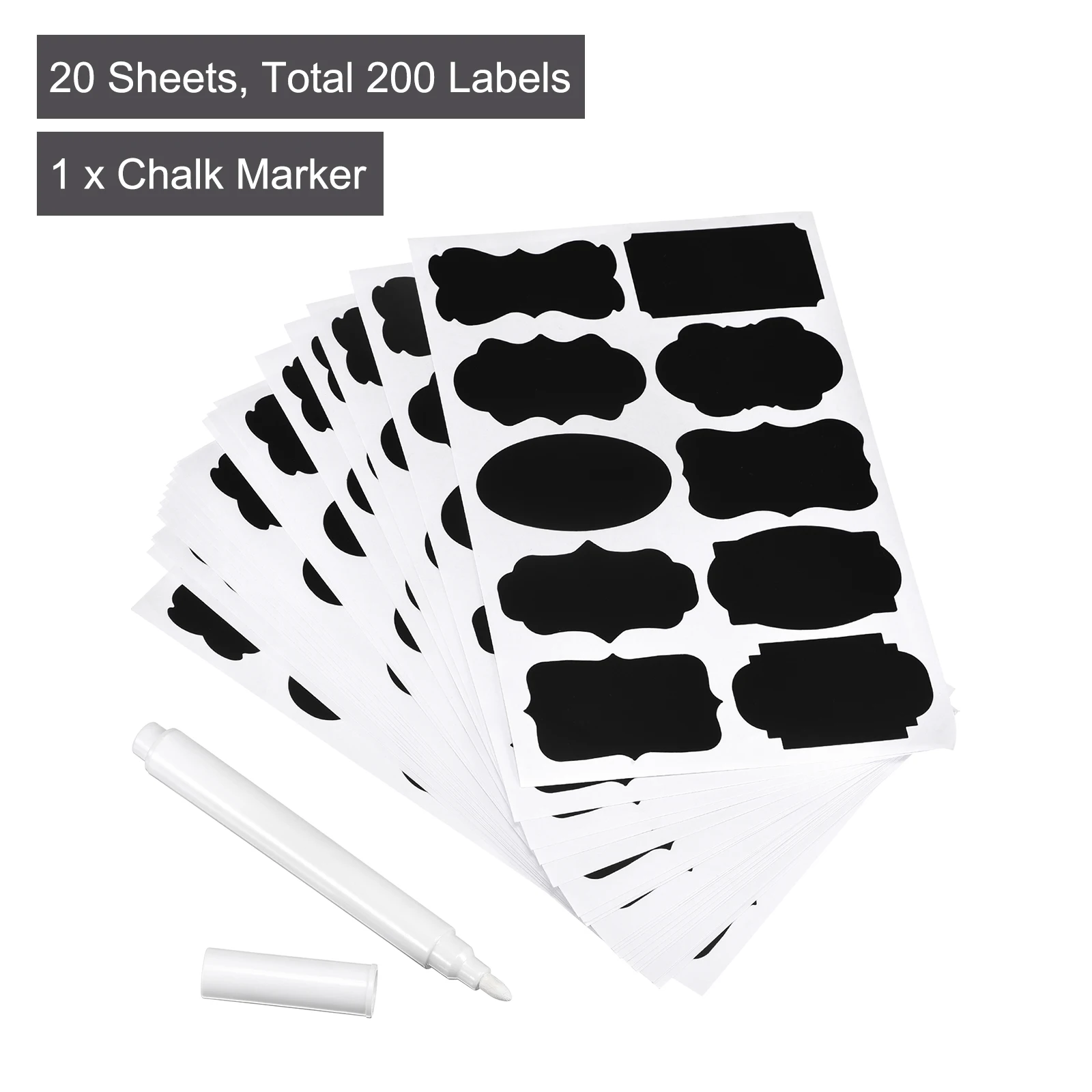 20Sheet Reusable Chalkboard Labels Blackboard Stickers 8 Label Per Sheet Spice Organizer Label for Kitchen Jar with Chalk Marker