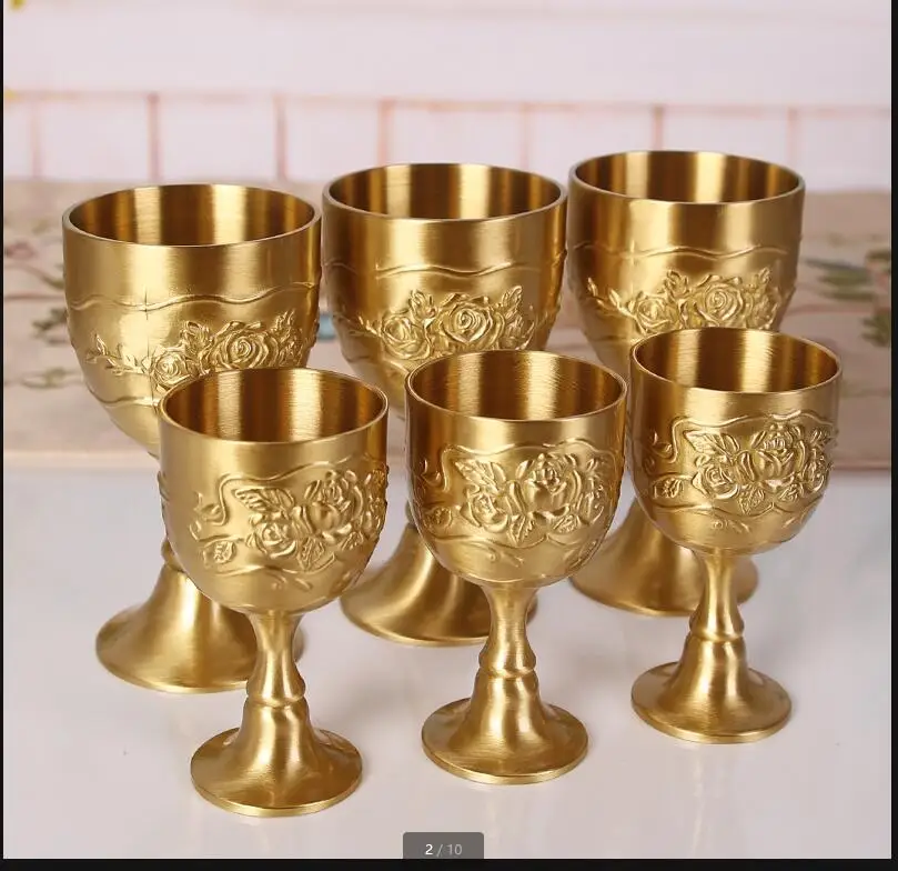 

Резной латунный бокал для вина, набор из 6 предметов, золотой бокал, домашняя посуда, чашка для ликера, воды, металлические чашки, поделки, подарок