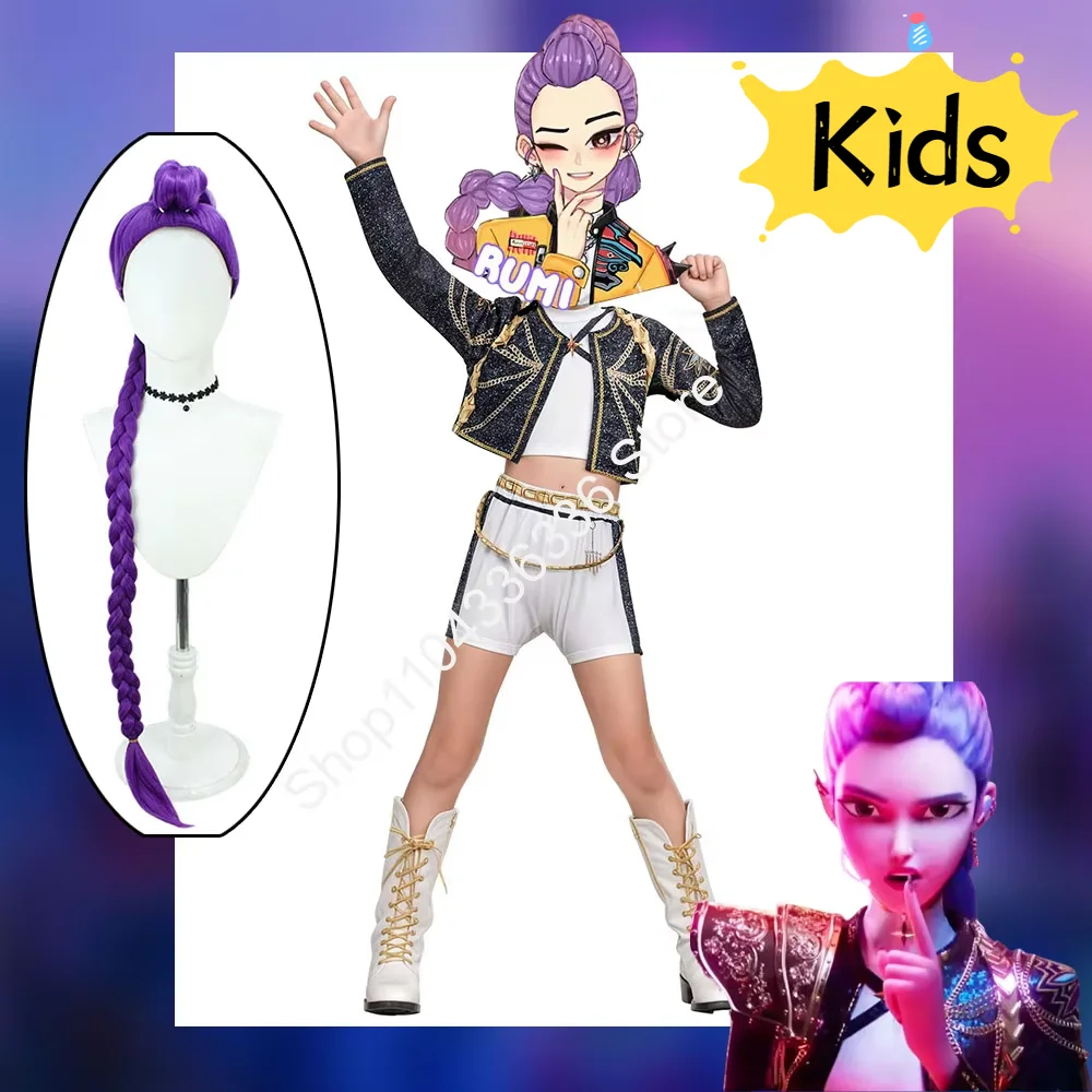 أزياء فتاة أنيمي Kpop شيطان هنتر التأثيرية أزياء رومي التأثيرية للفتيات نمط جديد أغنية ذهبية لمرحلة الأداء ملابس حفلة الهالوين