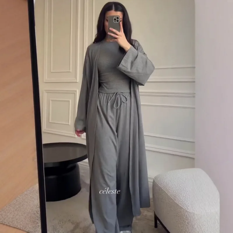 

SuperAen New 2025 Summer European and American Fashion Solid Color Turn-down Collar Long-sleeved Tops High-waisted Pants Sets