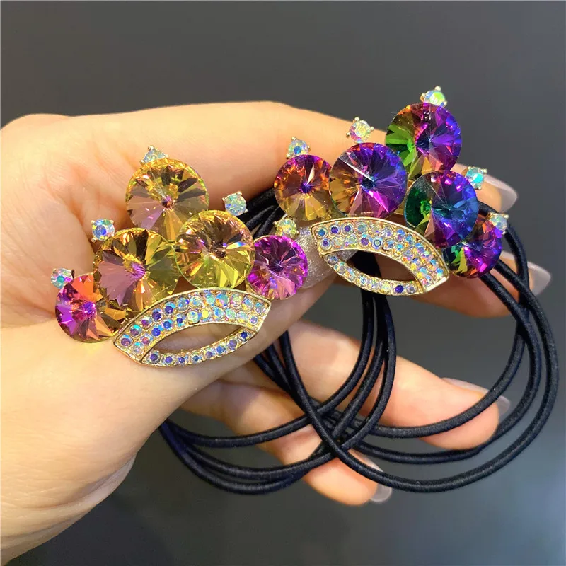 New Diamond Crown Rubber Ties Girls Cute Shiny Elastic Hairbands Boutique South Korea Gorgeous Gem Hair Crown Bridals Headdress