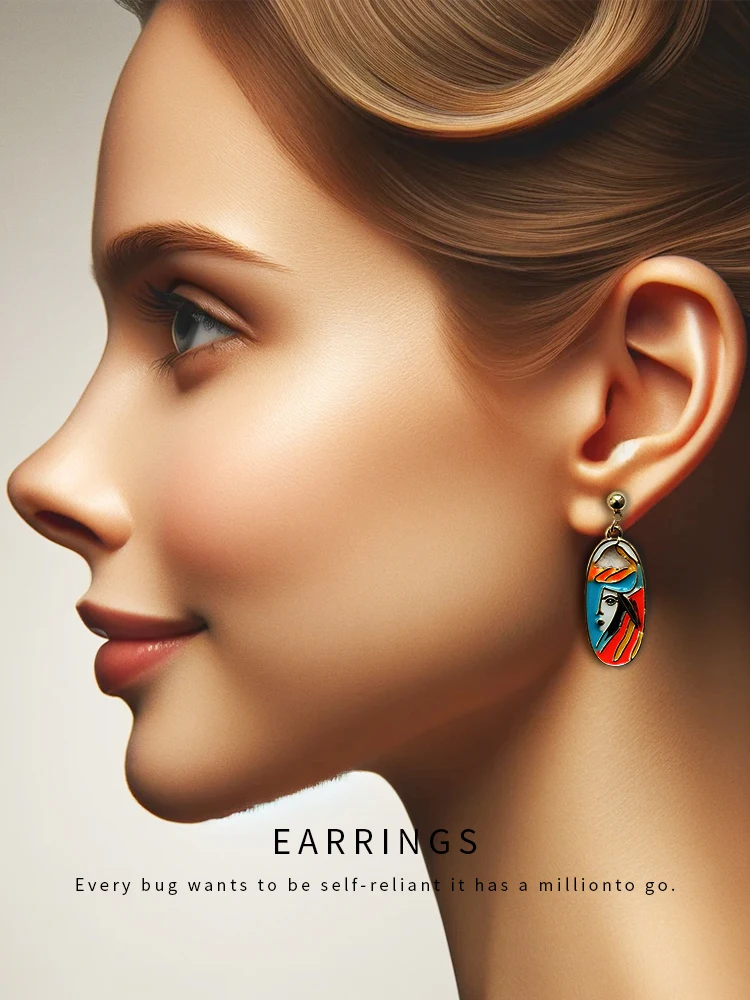 Fashionable Abstract Face Drop Oil Earrings Sumni Samantha Ni Retro Personality Artistic Color Block Versatile Stylish Hoops
