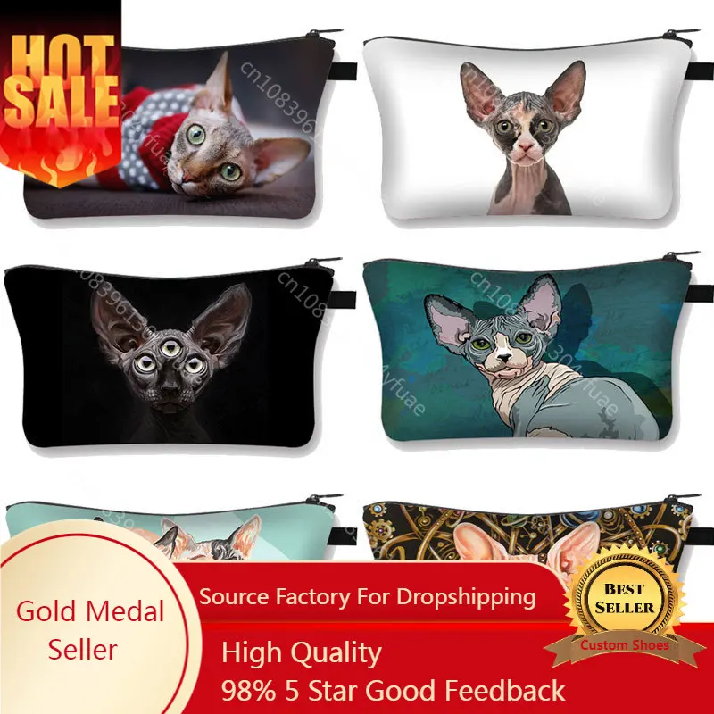 Sphynx Cat Print Cosmetic Bag Woman Multifunctional Beauty Bag Dustproof Storage Ladies Travel Makeup Case girls Makeup Bag