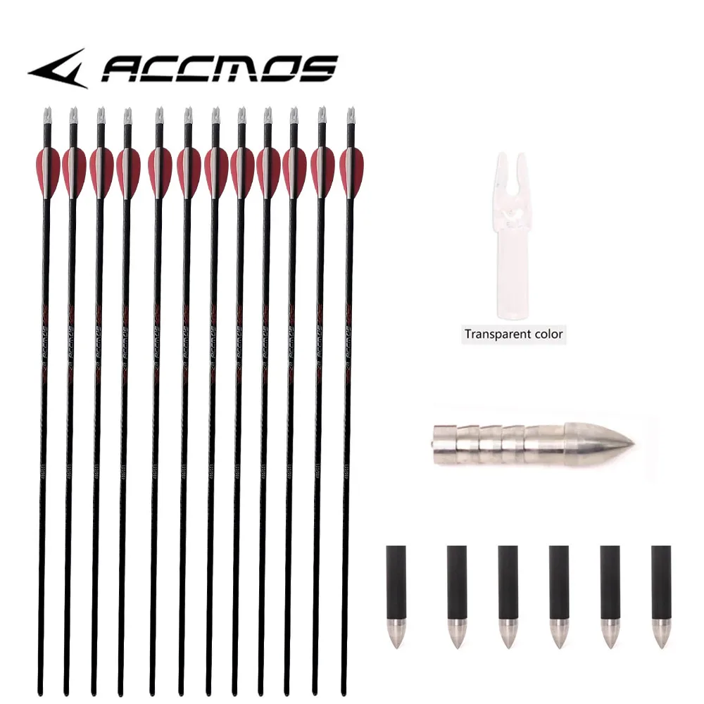 

12 Pcs 3K Pure Carbon Arrow ID 6.2mm 31 inch Spine 200 250 300 350 400 500 for Archery Bow Hunting Shooting