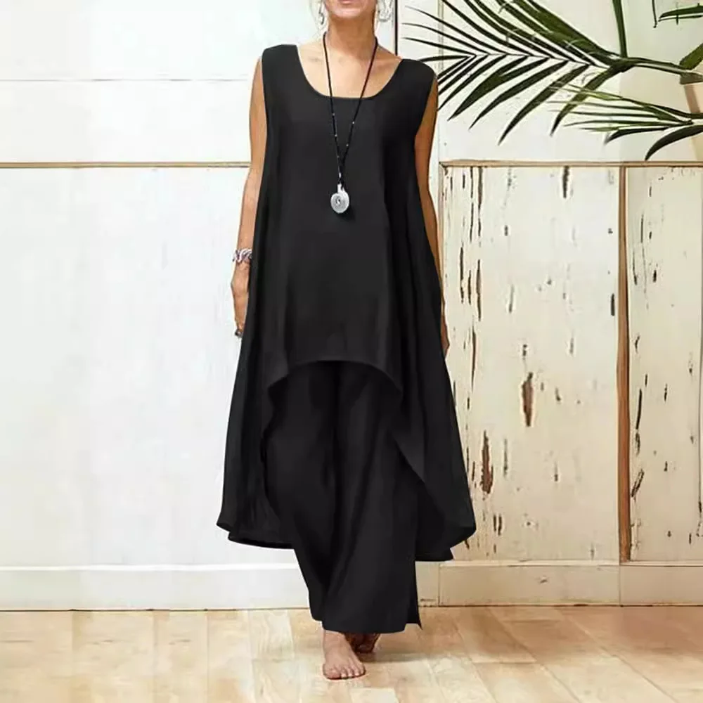 

2026 Spring and Summer Fashion Suit Women's Sportswear Casual Sleeveless Asymmetrical Top Loose 2-piece Pants