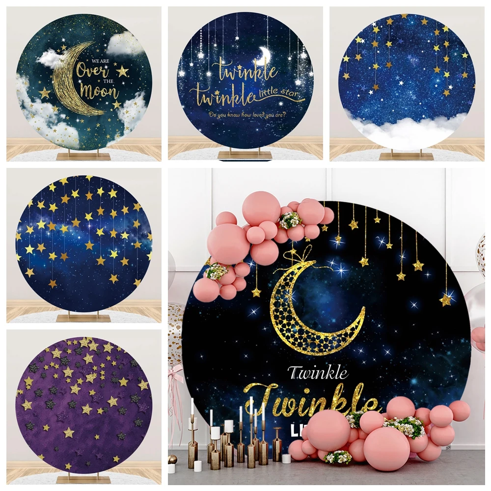

Звездное небо Луна детский день рождения Вечеринка круглый фон Декор Мерцающая маленькая звезда круг фотография фон для фотостудии реквизит