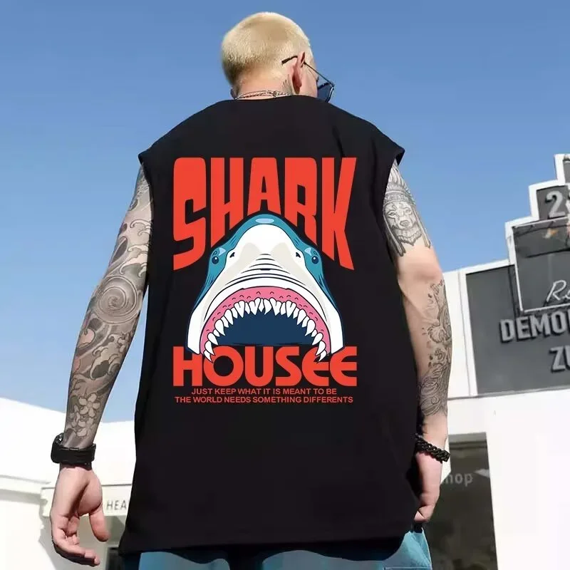 Summer Shark Graphic Printed Sleeveless Tee Shirt For Men Hip Hop Oversized Y2K Streetwear Tank Tops Hombre Anime Vest Clothing