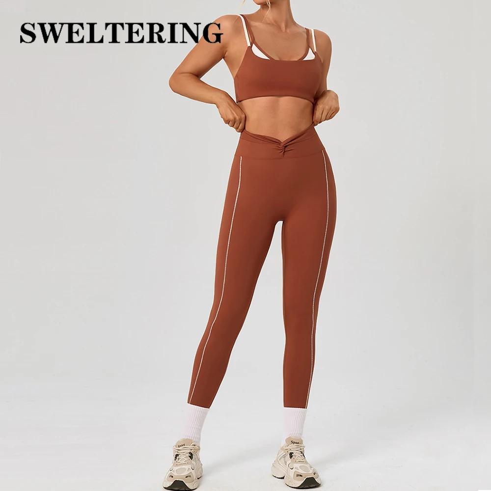 

2PCS Yoga Set Women Workout Tracksuits Gym Fitness Set Athletic Wear Female Sports Bra High Waist Leggings Yoga Suit Sportswear
