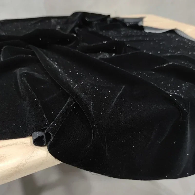 Black Diamond Sparkling Velvet Fabric for Woven Silver Dots High-end Dress Skirt Fashion Apparel Diy Sewing Per Meter Cloth