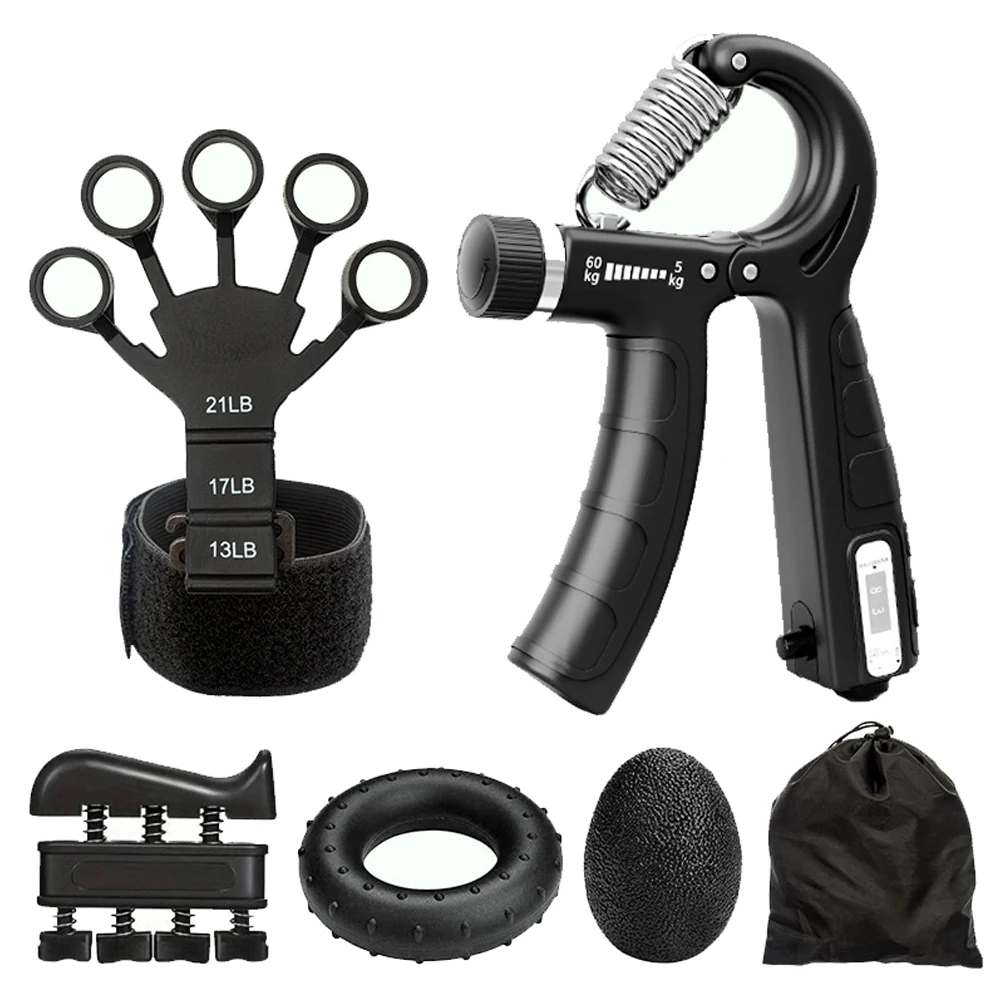 Grip Trainer Kit 5-60kg Adjustable Hand Gripper,Finger/Hand Strength Exercisers,Stress Ball,Forearm Ring for Muscle Build Relax Fitness
