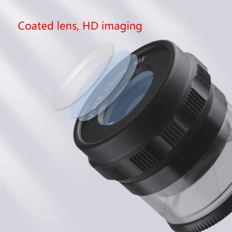 10X Handheld Magnifying Glass Loupe with Scale ABS Desktop Portable Magnifier for Reading Jewelry Cloth Repair