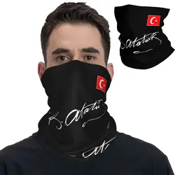 Ataturk With Turkey Flag Bandana Neck Cover Turkish Ataturk Signature Mask Scarf Multifunctional Balaclava Outdoor Washable