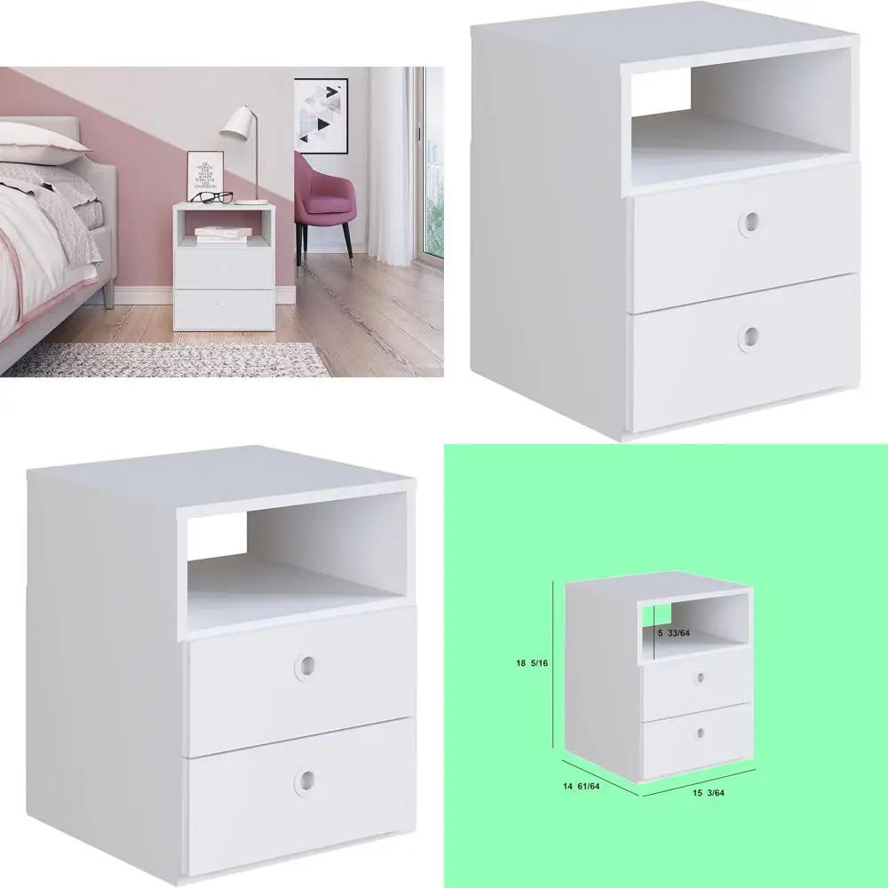 

Современная тумбочка с 2 ящиками и полкой — гладкая прикроватная тумбочка — дизайн MDP — белый или черный — поддерживает до 35 кг