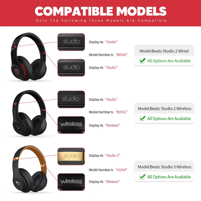 Replacement Ear Pads For Beats Studio 3 Studio 2 Wired Headphone Accessories Headset Ear Cushion Repair Parts A1916 B0500 B0501