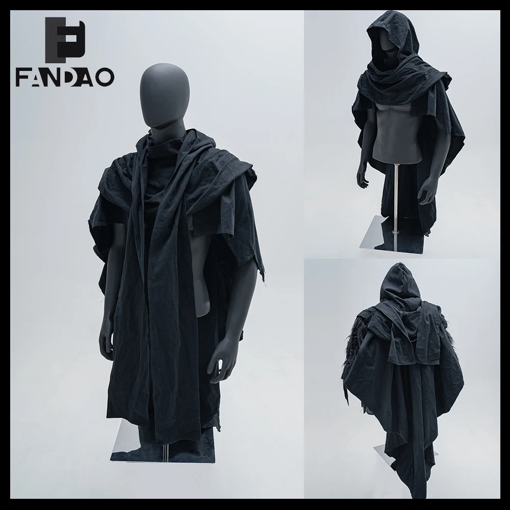 

Tactical Cotton Linen Cloak Airsoft Detachable Adult Roleplay Black Wrap Robe Halloween Masquerade Costume Shoulder Cowl