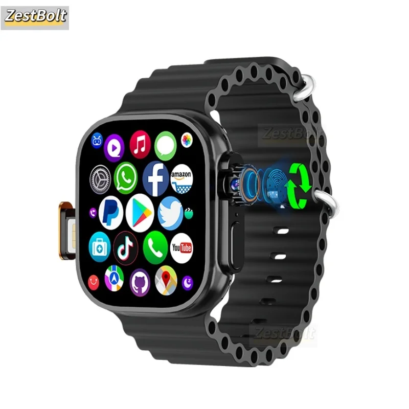 DW100 Pro+ 5G Android Smartwatch Touch ID Smart Watch met roterende camera 2,29 inch Amoled-scherm GPS WIFI NFC Google Play Store