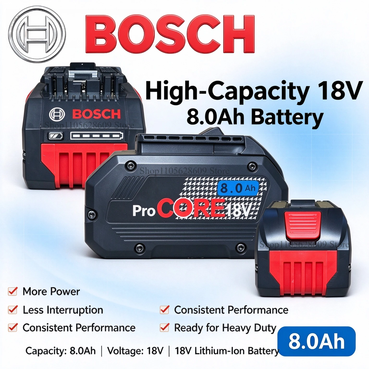 Original Bosch 18V 8.0Ah ProCORE Battery with Easy Swap Design,BAT610 BAT618 BAT618G BAT622 for full series Bosch 18V power tool
