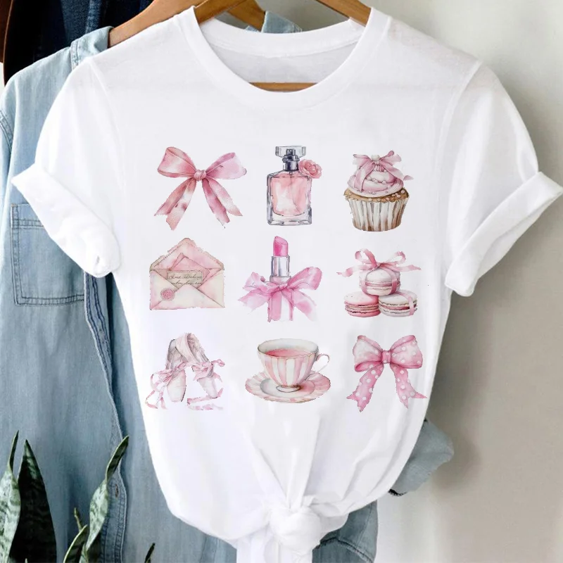 Short Sleeved T-Shirt Cute Ladies Valentine's Day Cartoon Casual Short Sleeved Printed Letter Printed Pattern Sweet Top T-Shirt