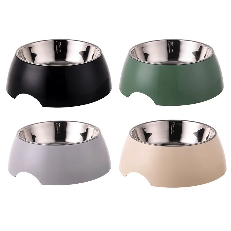 Stainless Steel Double Pet Bowl Eco-friendly Plastic Dog Food Feeder with Solid Pattern Round Melamine Salad Bowl