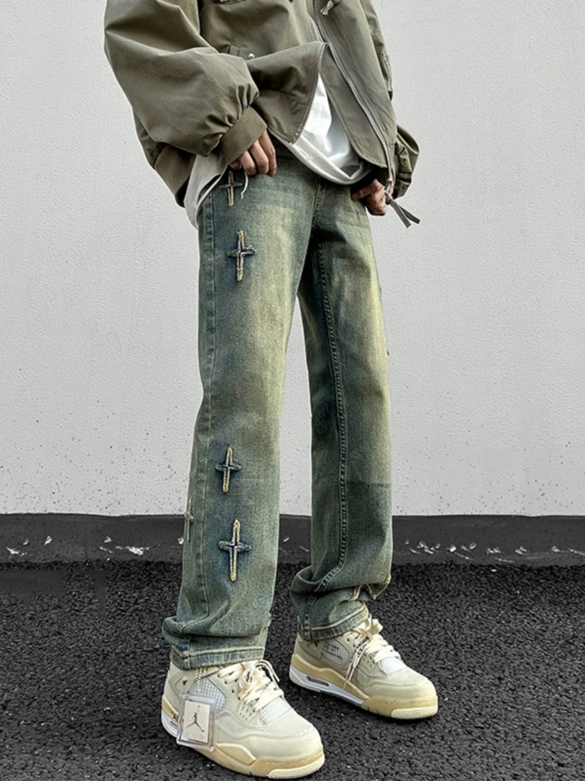 

Retro Star Waed Denim Jeans Men's High Street Sle Autumn High Waist Flared Pants American Sle Teenage Cotton Polyester ...