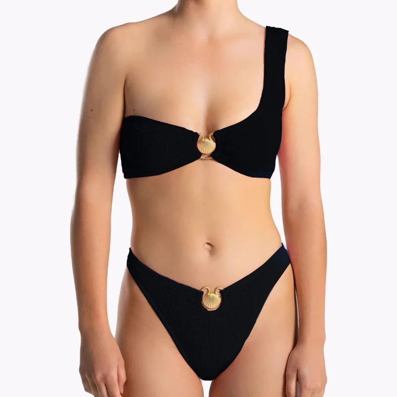 Cikini-Monochromatische bikini voor dames, badpak met speciale stoffen, Gold Shell Beach-zwemkleding, 2-delige zomerstrandkleding, badpakken Sui