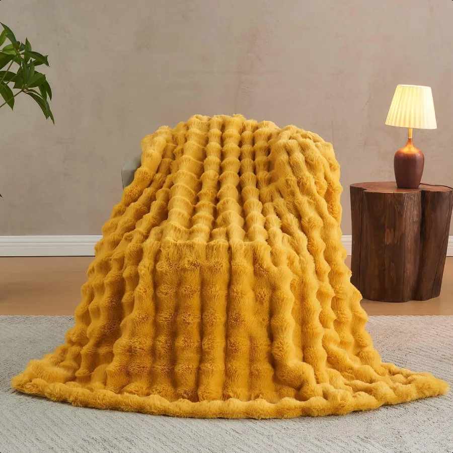 

Faux Fur Throw Blanket Ginger Yellow Big Bubble Rabbit Fluff Blanket for Couch Bed SofaSoftest Fluffy Fuzzy Cozy Blanket Thick